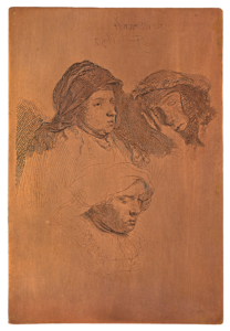 REMBRANDT Harmensz van Rijn – Three heads of women, one asleep