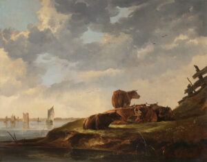 CUYP Aelbert – River landscape with seven cows and the ruins of Merwede Castle