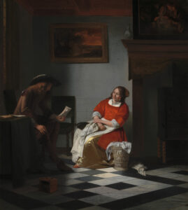 HOOCH, Pieter de – Man reading letter to a woman