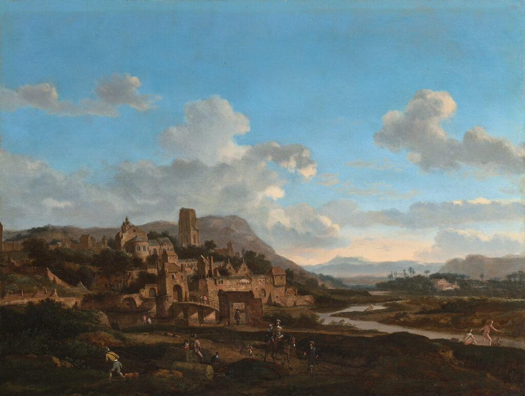 Jan van der Heyden, Panoramic view with a medieval Town and the St Cecilia of Cologne
