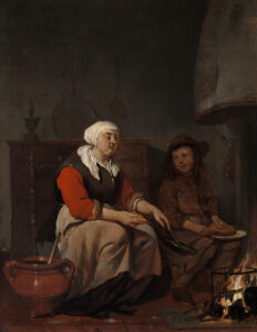 METSU, Gabriel (circle of) – A woman baking pancakes with a boy